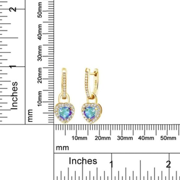 18K Yellow Gold 925 2.50 Cttw Mystic Topaz and White Sapphire Heart Earrings - Picture 4 of 4
